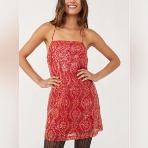 Free People Retro Babe Mini Dress Size XS Sequin Pattern Going Out $148 MSRP